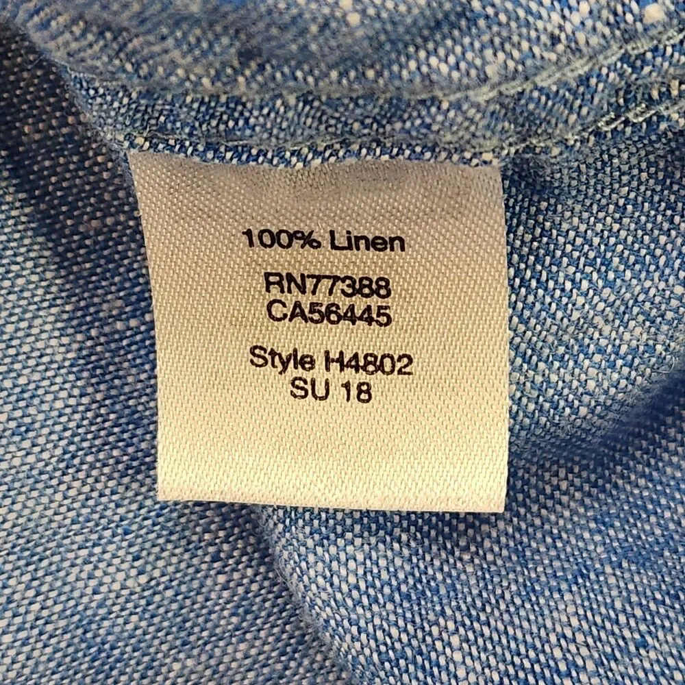 J. Crew 100%‎ Linen Shirt Men's Size Large Blue Short Sleeve Button Down Pocket